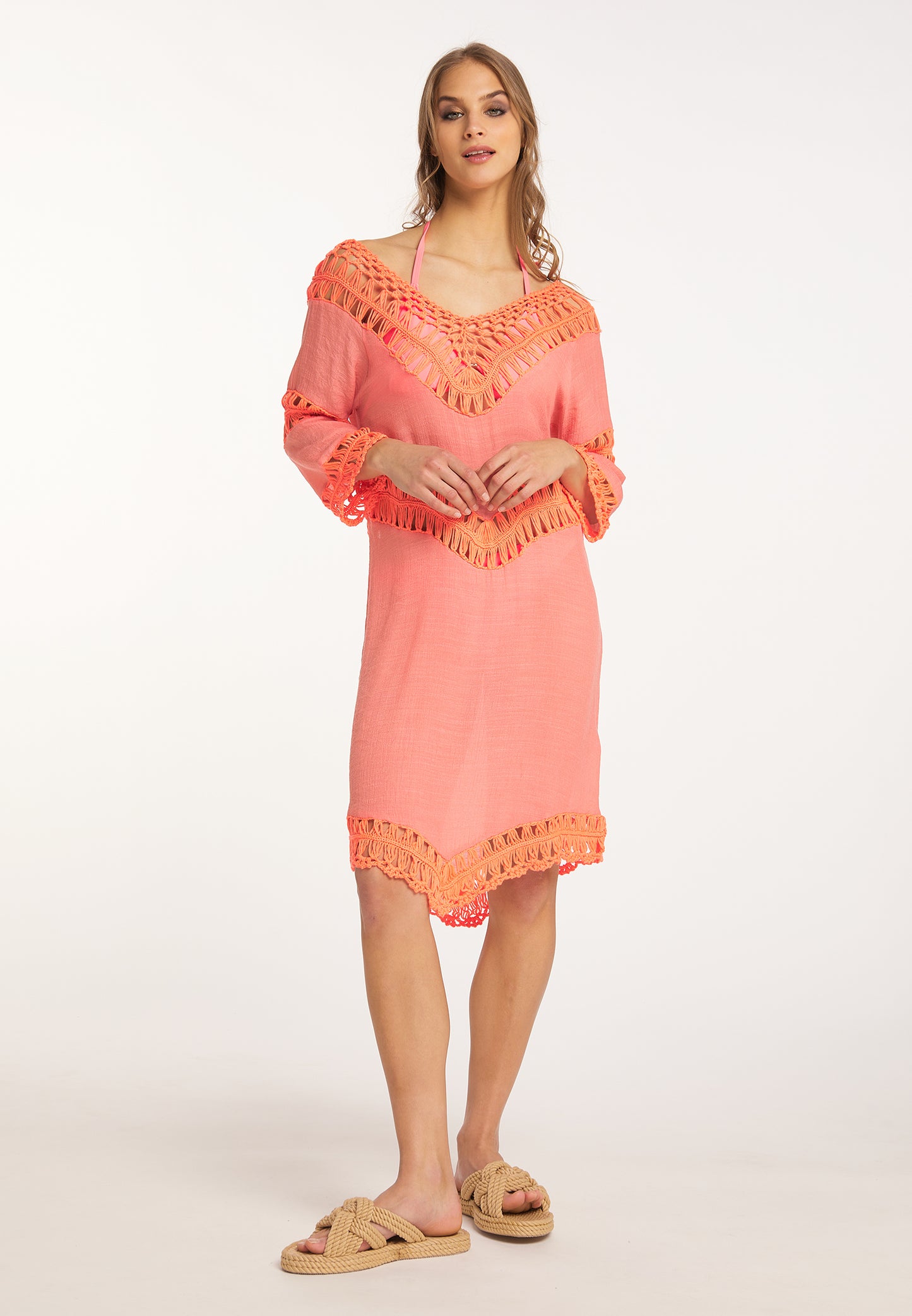 IZIA Women's Tunic Dress Mini With Crochet Part