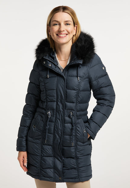 Usha Women's Quilted Coat With Faux Fur