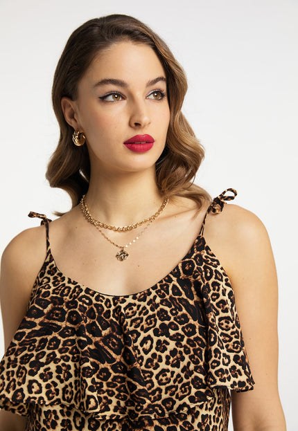 Faina Women's Dress With Leopard Print