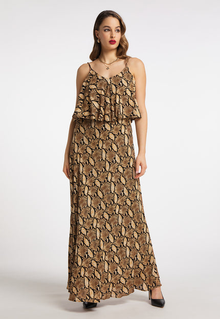 faina Damen's Schlangenprint Maxi Kleid