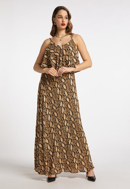 faina Damen's Schlangenprint Maxi Kleid