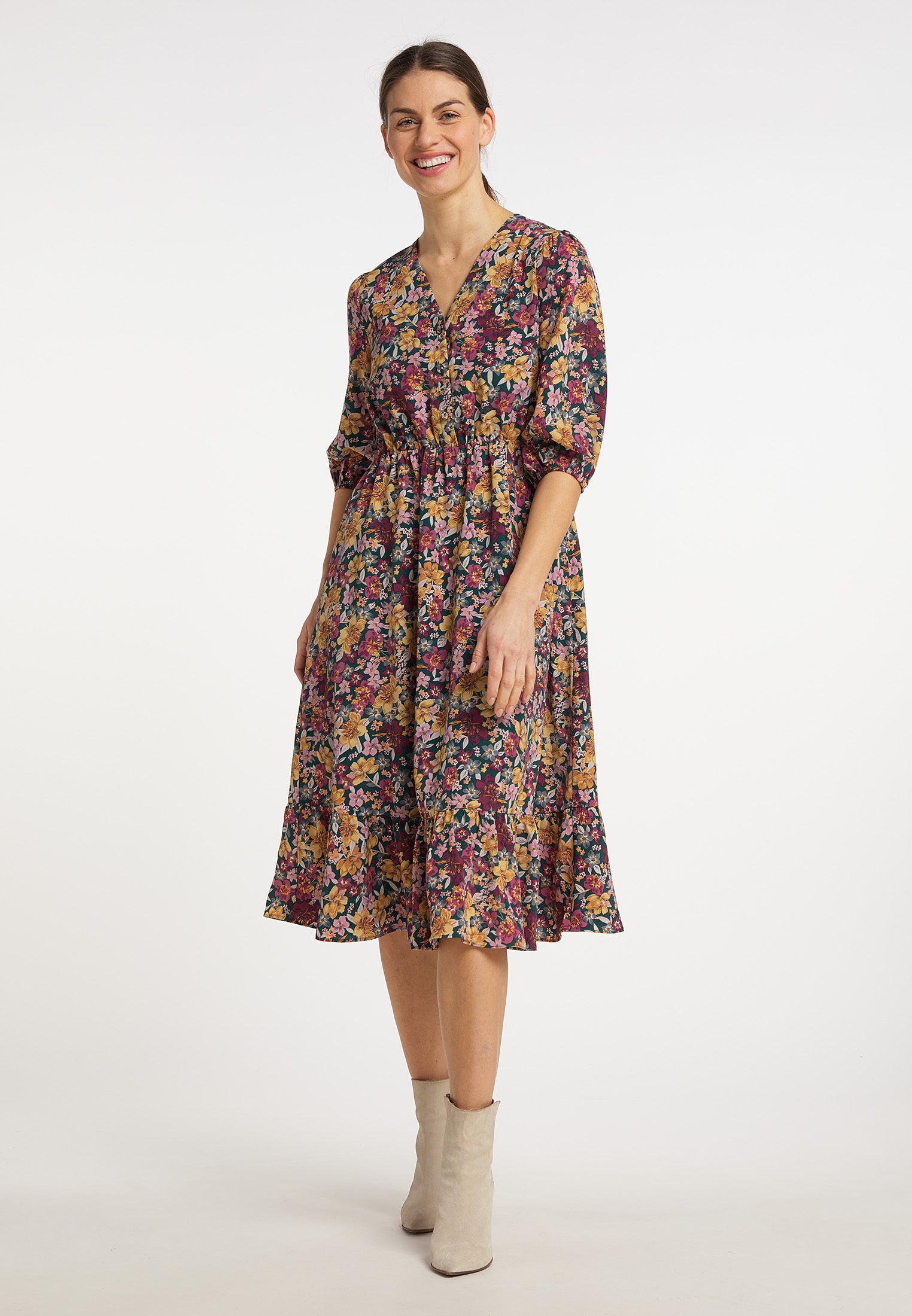 usha Women's Floral Print Midi Dress
