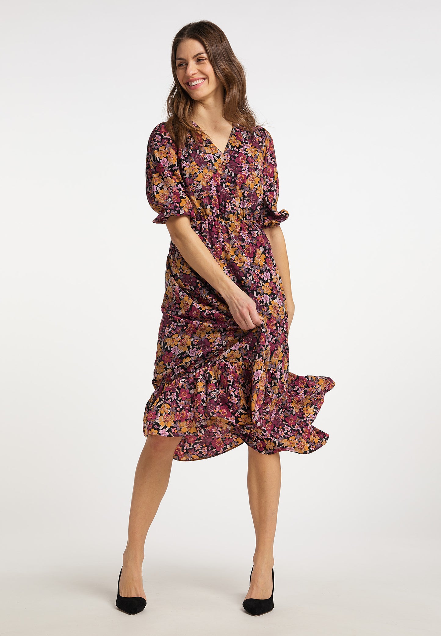 usha Women's Floral Print Midi Dress