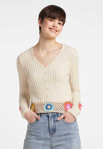 Mymo Women's Sweater With Crocheted Waistband