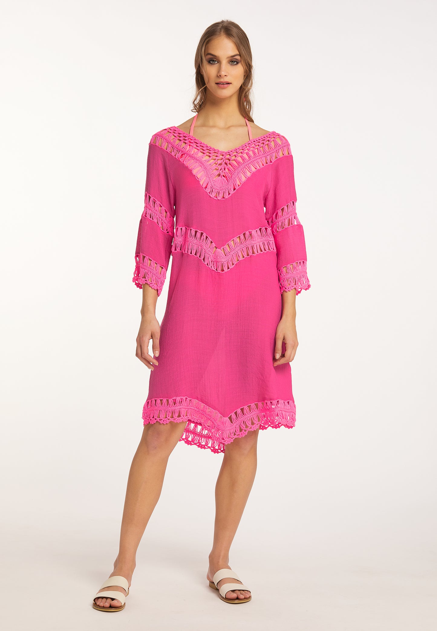IZIA Women's Tunic Dress Mini With Crochet Part