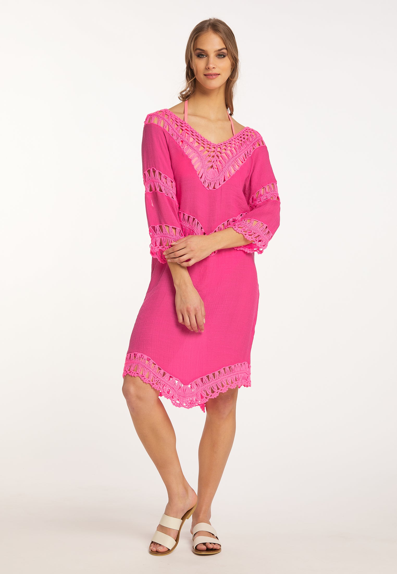 IZIA Women's Tunic Dress Mini With Crochet Part