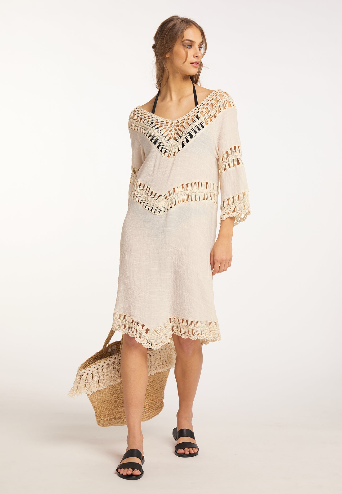 IZIA Women's Tunic Dress Mini With Crochet Part