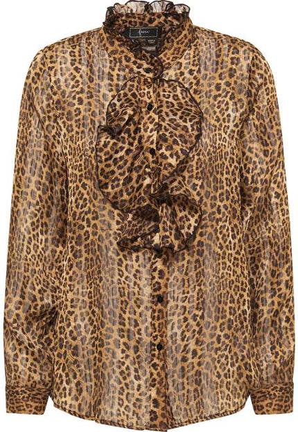 Faina Women's Ruffled Blouse With Leopard Print