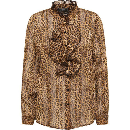 Faina Women's Ruffled Blouse With Leopard Print