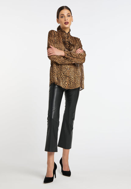 Faina Women's Ruffled Blouse With Leopard Print