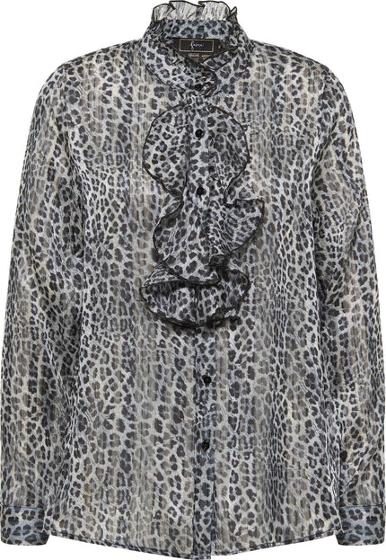 Faina Women's Ruffled Blouse With Leopard Print