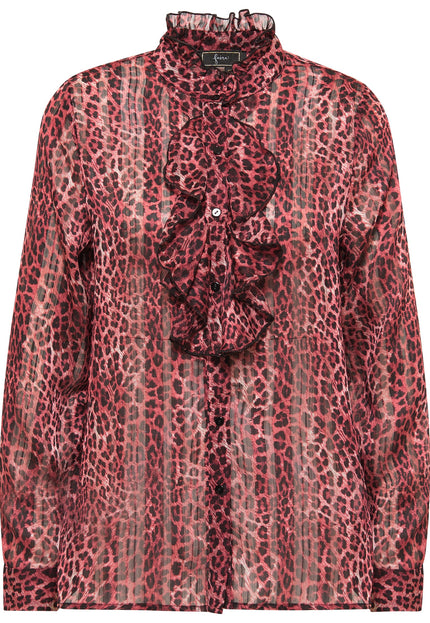 Faina Women's Ruffled Blouse With Leopard Print