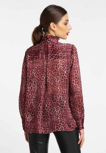 Faina Women's Ruffled Blouse With Leopard Print