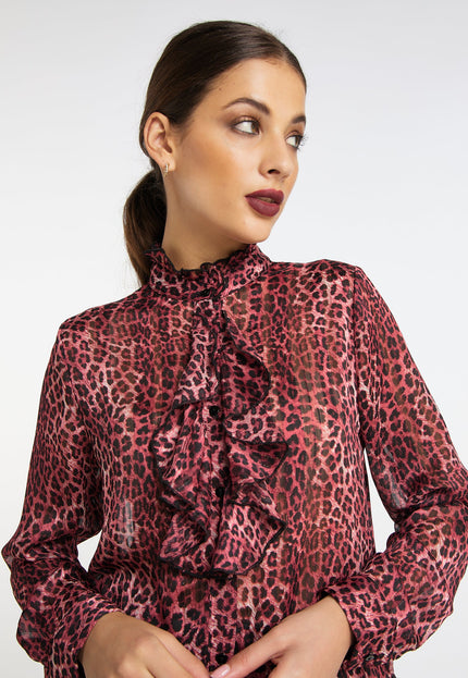 Faina Women's Ruffled Blouse With Leopard Print