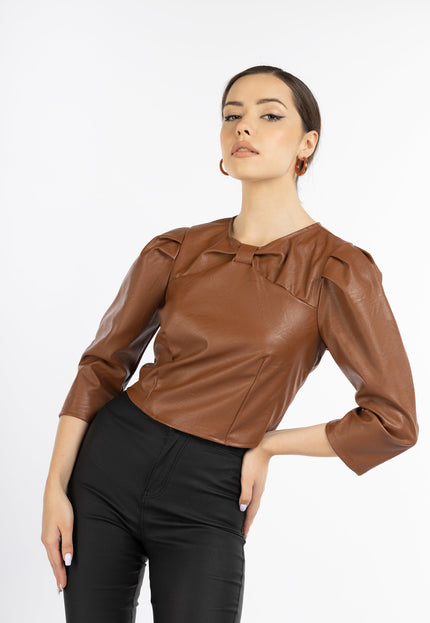 Faina Women's Faux Leather Blouse