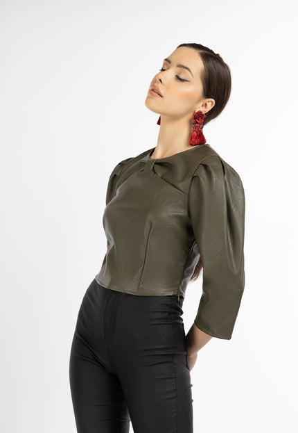 Faina Women's Faux Leather Blouse