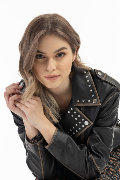 DreiMaster Vintage Women's Biker Style Leather Jacket