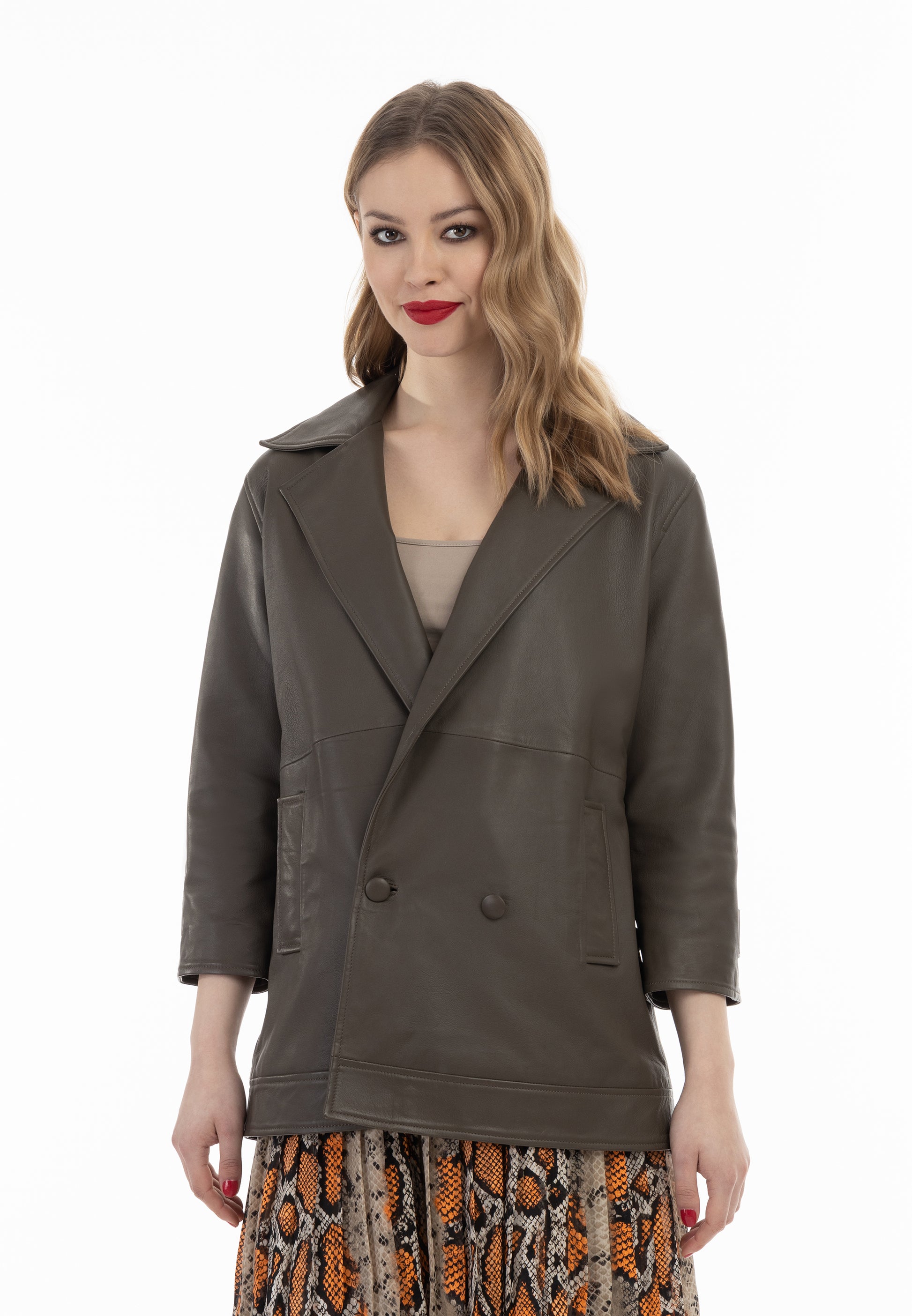 faina Women's Leather Blazer Jacket