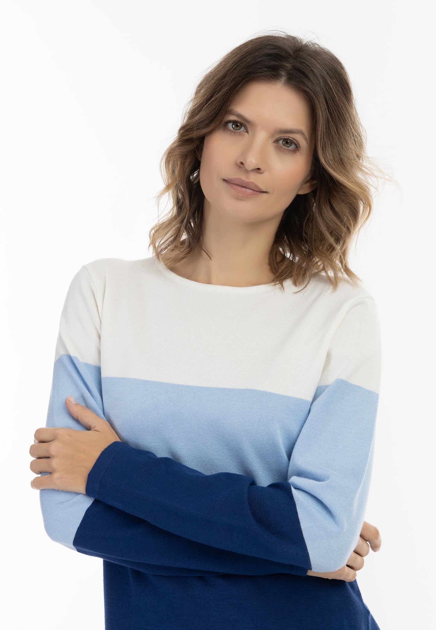 Usha blue label Women's Fine Knit Sweater With Block Stripes