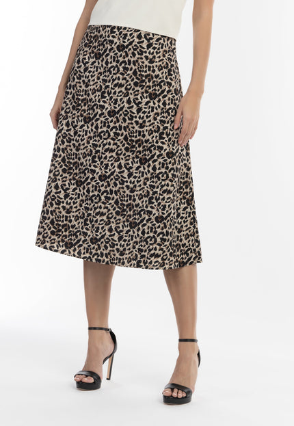 Faina Women's Midi Skirt With Leopard Print