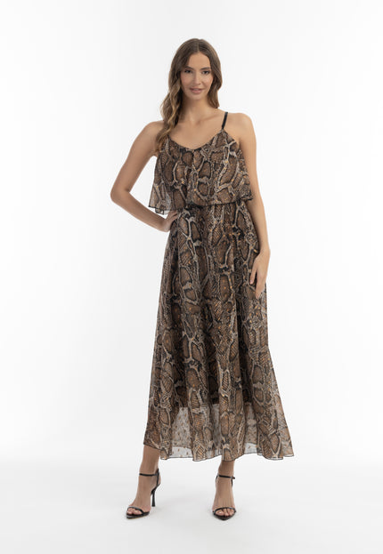 faina Damen's Schlangenprint Maxi Kleid