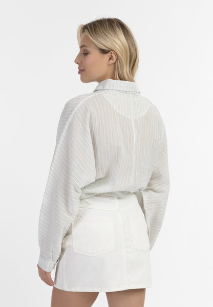 DreiMaster Vintage Damen Knotent Bluse mit langen Ärmeln