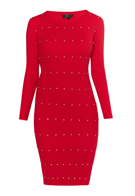 Faina Women's Rib Knit Dress With Rhinestones