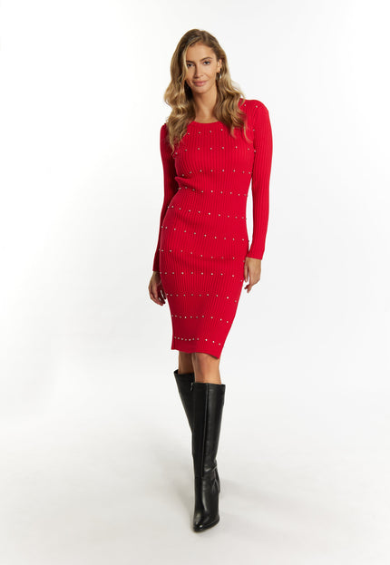 Faina Women's Rib Knit Dress With Rhinestones