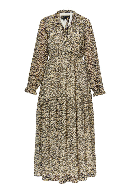 faina Damen Maxi Kleid mit Leopardenmuster