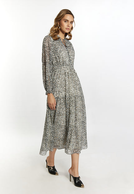 faina Damen Maxi Kleid mit Leopardenmuster