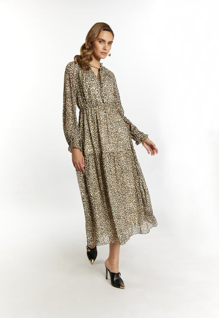 faina Damen Maxi Kleid mit Leopardenmuster