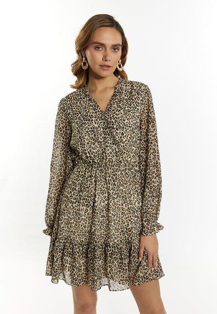 faina Damen Mini Kleid mit Leopardenmuster