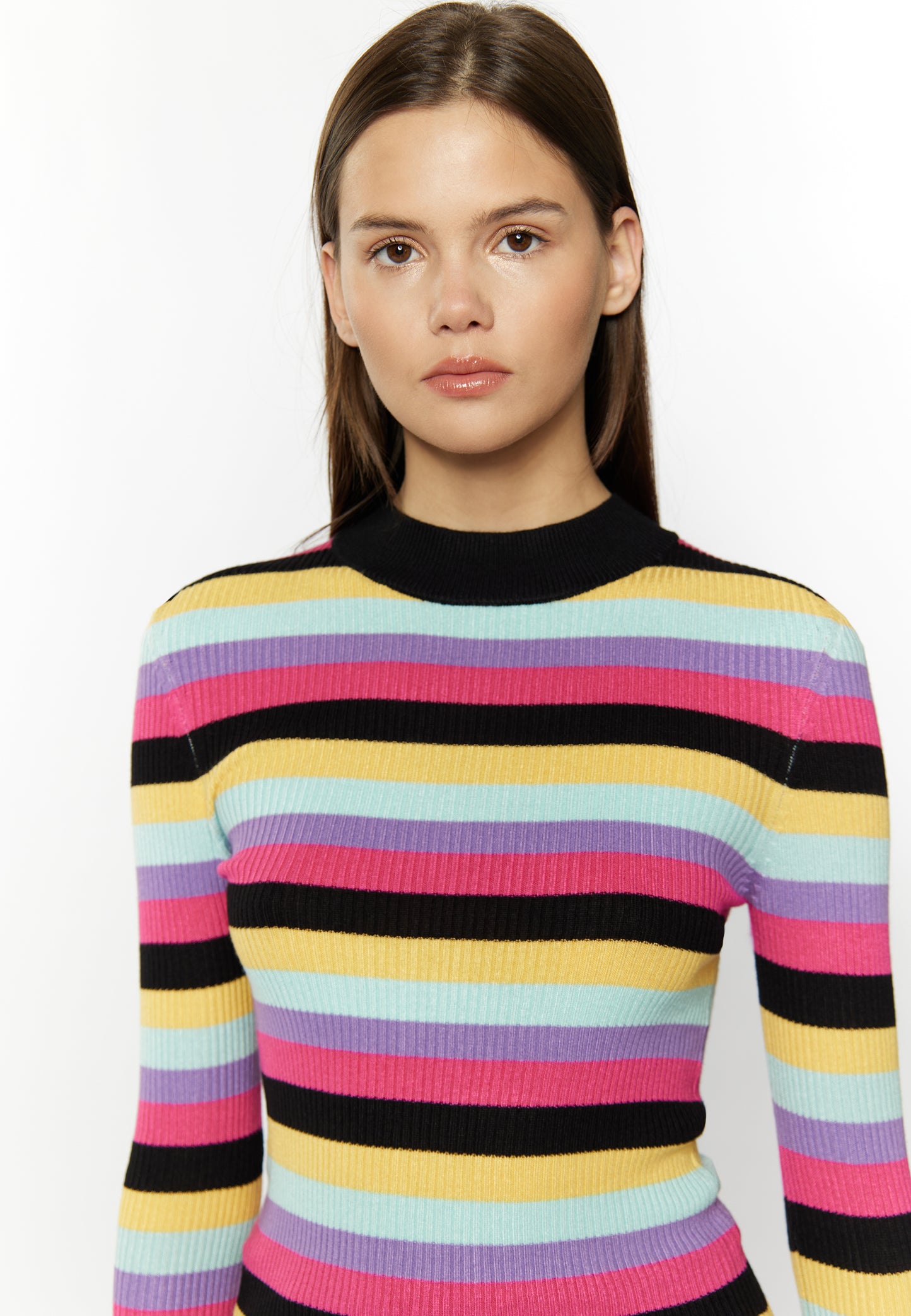 myMo Kobiety Sweter z prążkowanego dzianiny