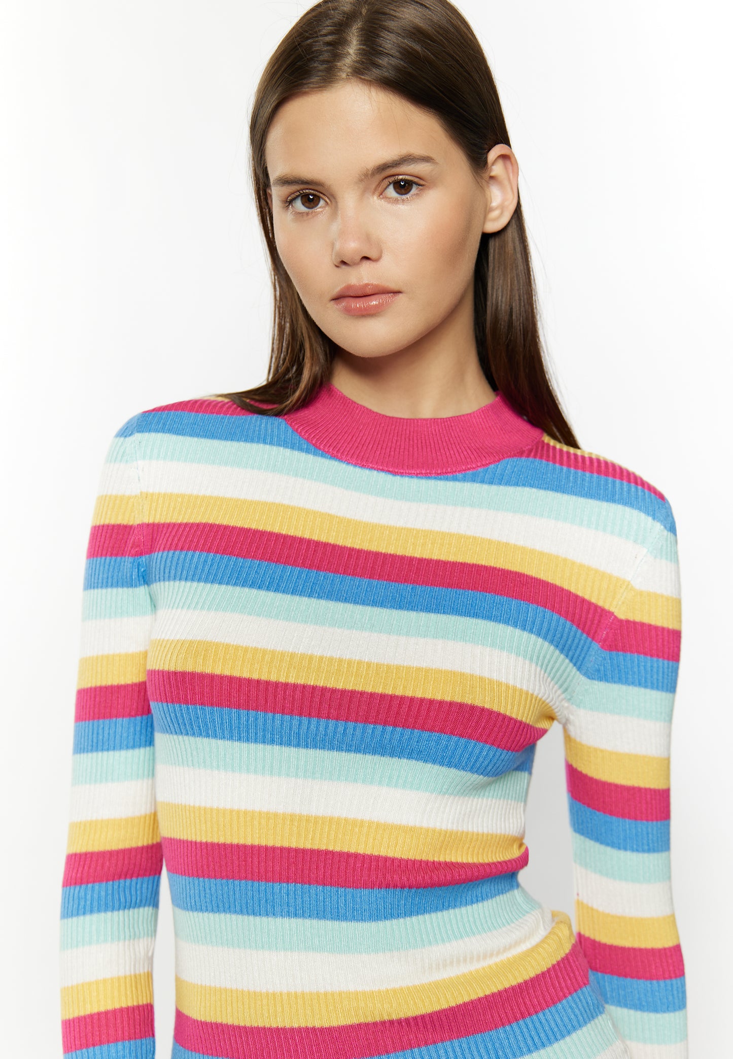 myMo Kobiety Sweter z prążkowanego dzianiny