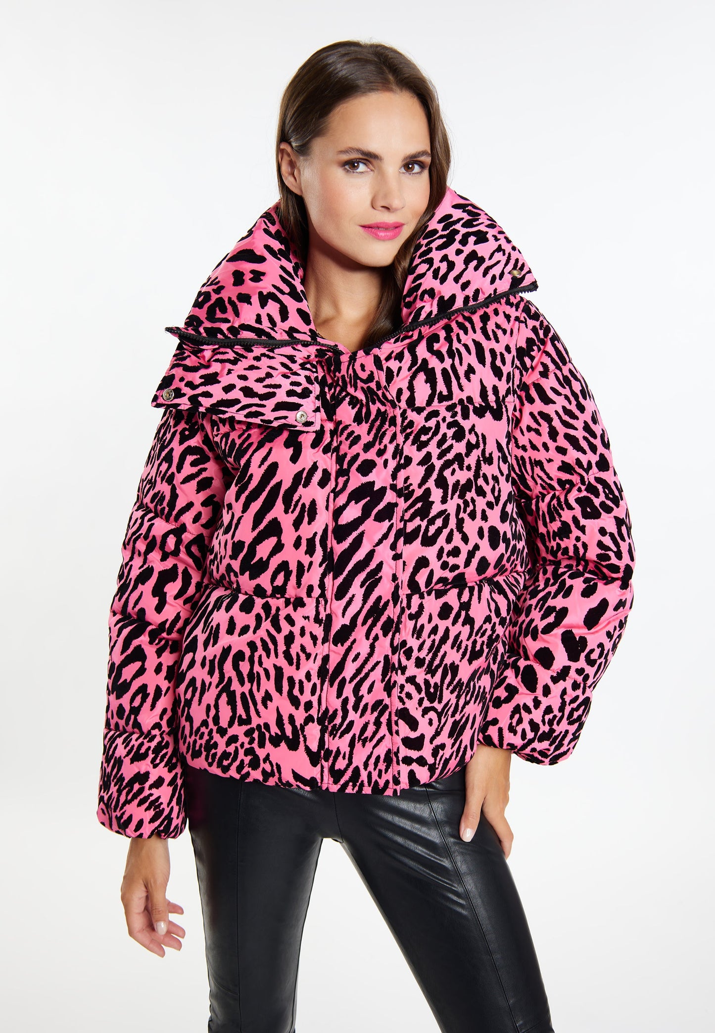 Faina Women's Quilted Jacket With Leopard Print