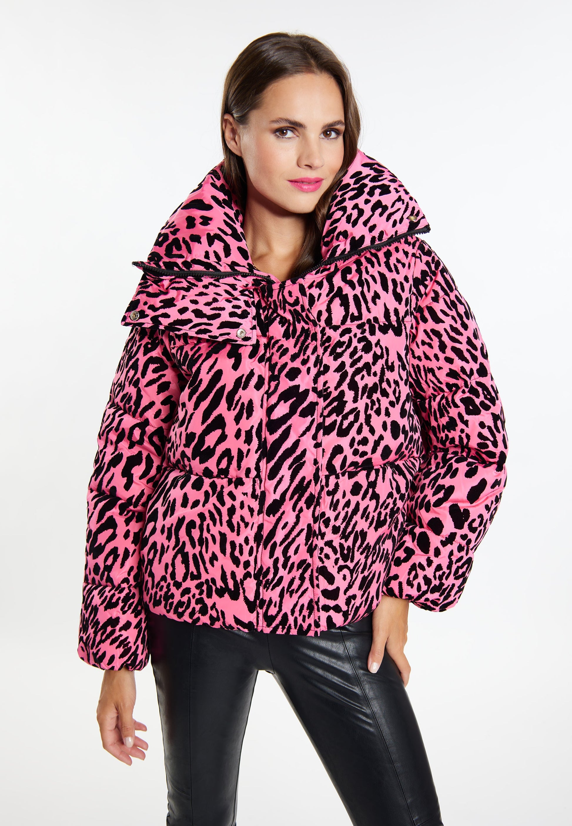 Faina Women's Quilted Jacket With Leopard Print