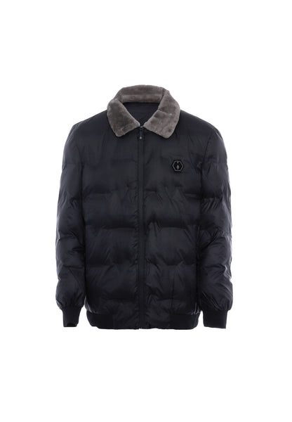 TALOON Herren Steppjacke mit Kunstpelzkragen