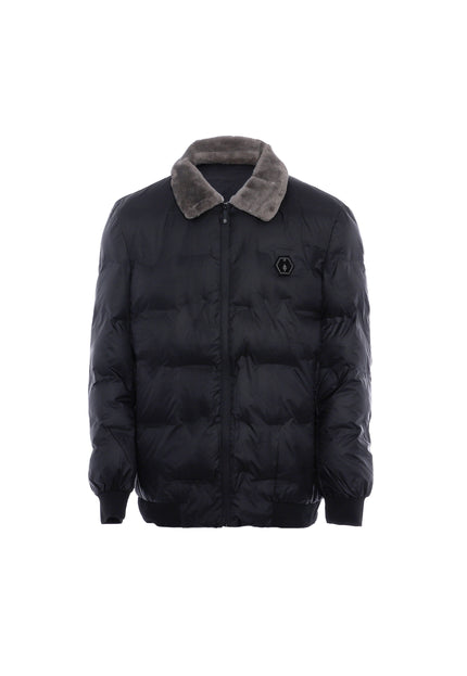 Rovic Men's Quilted Jacket With Faux Fur Collar