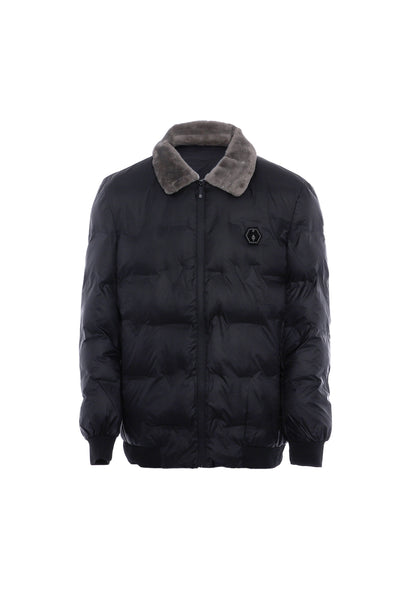 Pikowana kurtka męska Rovic z kołnierzem z futerka ekologicznego